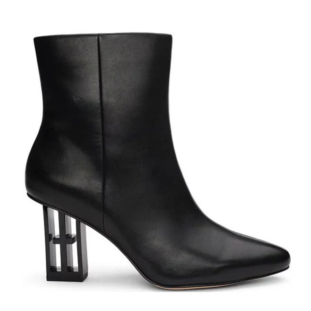 Liverpool Black Napa Leather Pointed Toe Icon Cross Heel Booties Boots 7.5 NEW